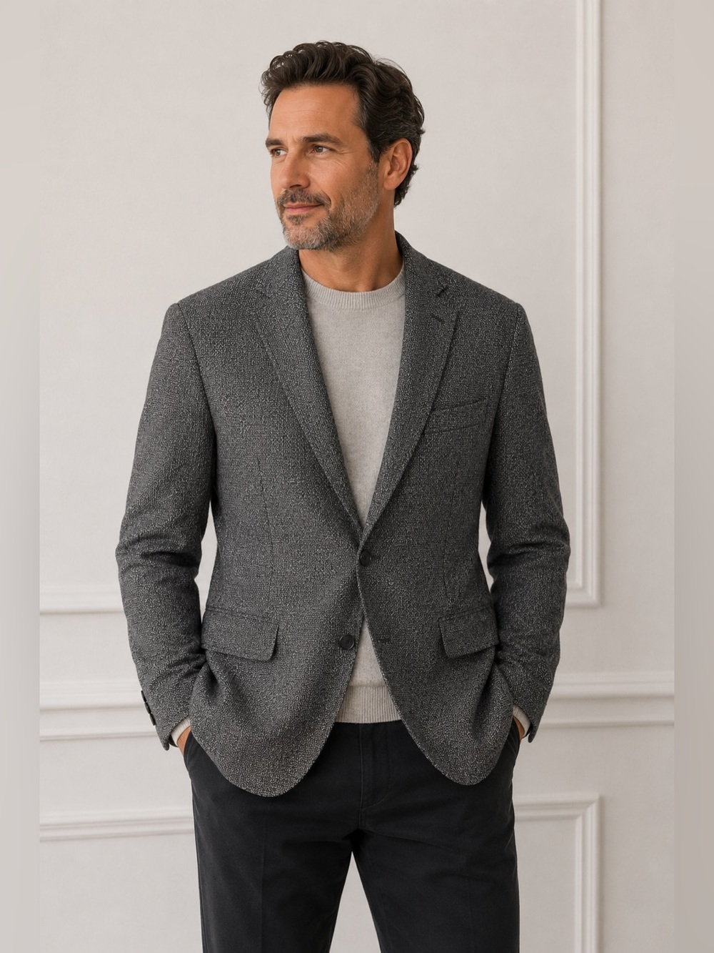 Joseph & Feiss Lambswool Twill Blazer Sport Coat Gray/Black Size 46 Preppy Work